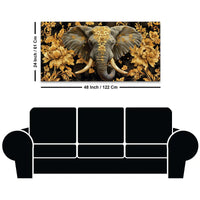 Majestic Elephant Head with Golden Flowers Luxury Canvas Wall Painting