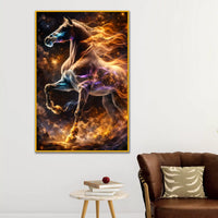 Majestic Fire & Cosmic Horse Floating Frame Crystal Wall Painting