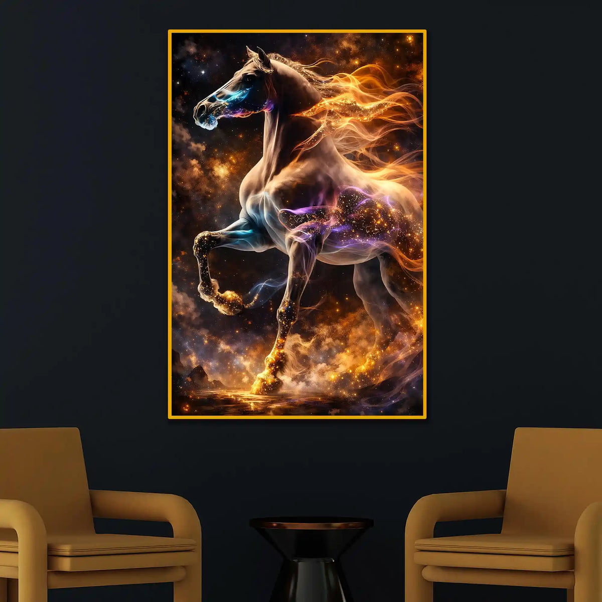 Majestic Fire & Cosmic Horse Floating Frame Crystal Wall Painting