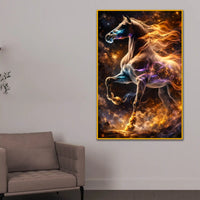 Majestic Fire & Cosmic Horse Floating Frame Crystal Wall Painting