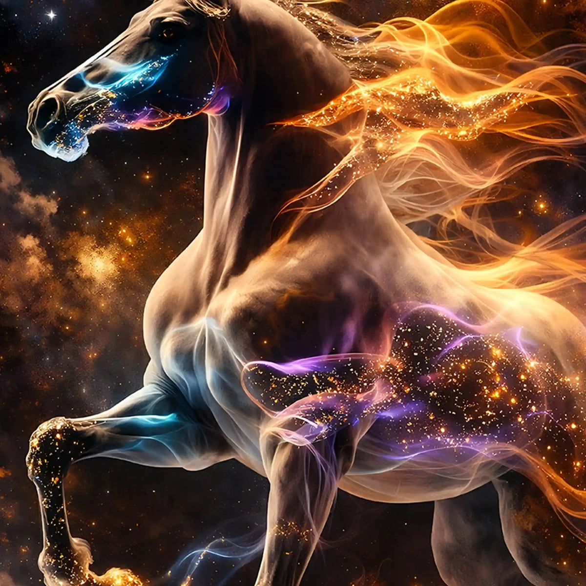 Majestic Fire & Cosmic Horse Floating Frame Crystal Wall Painting