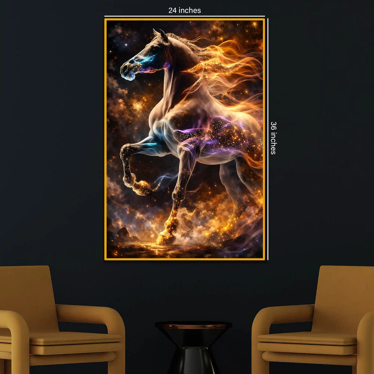 Majestic Fire & Cosmic Horse Floating Frame Crystal Wall Painting
