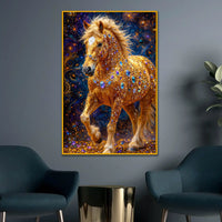 Majestic Golden Horse Floating Frame Crystal Wall Painting
