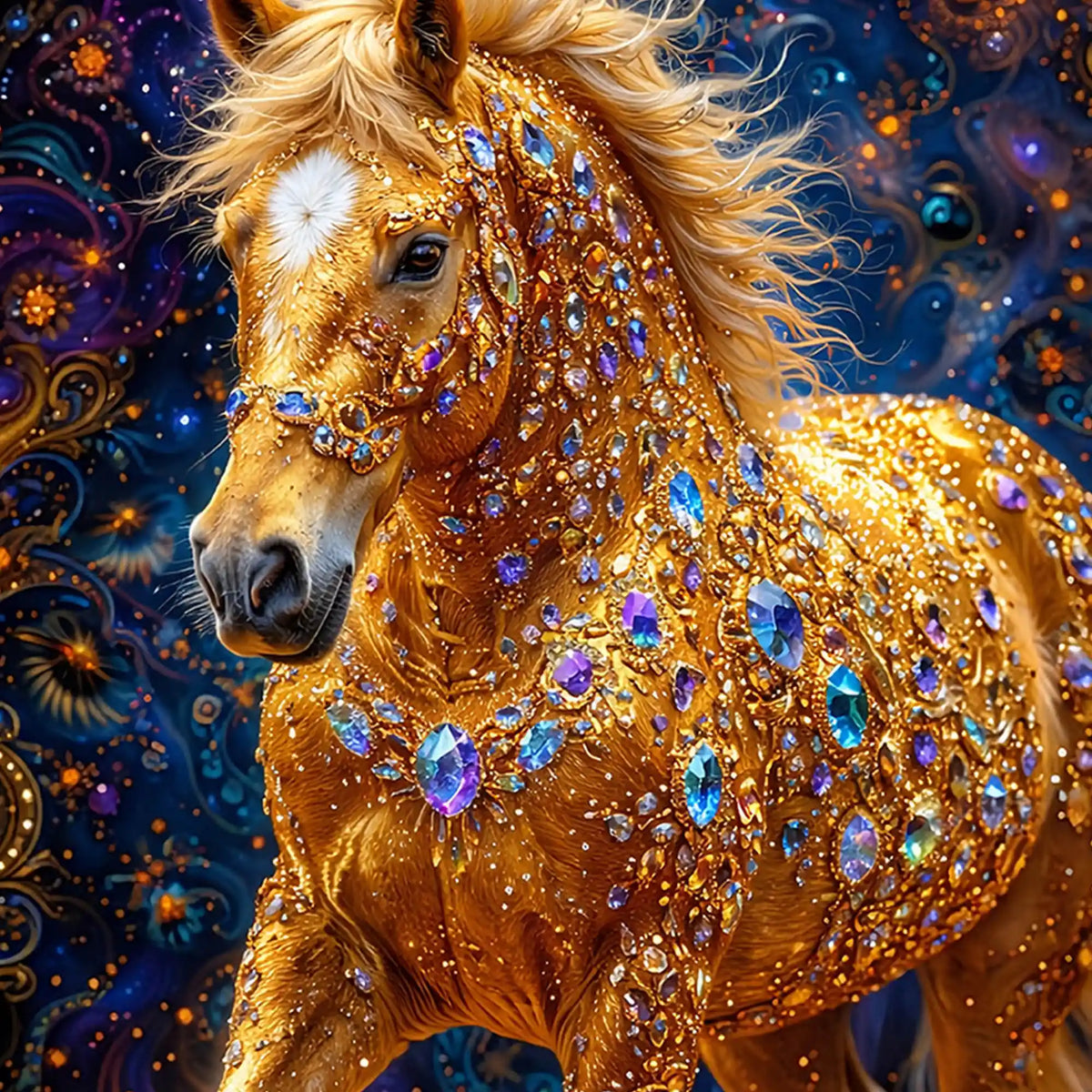 Majestic Golden Horse Floating Frame Crystal Wall Painting
