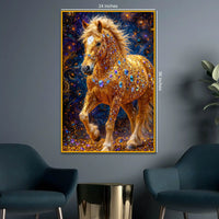 Majestic Golden Horse Floating Frame Crystal Wall Painting
