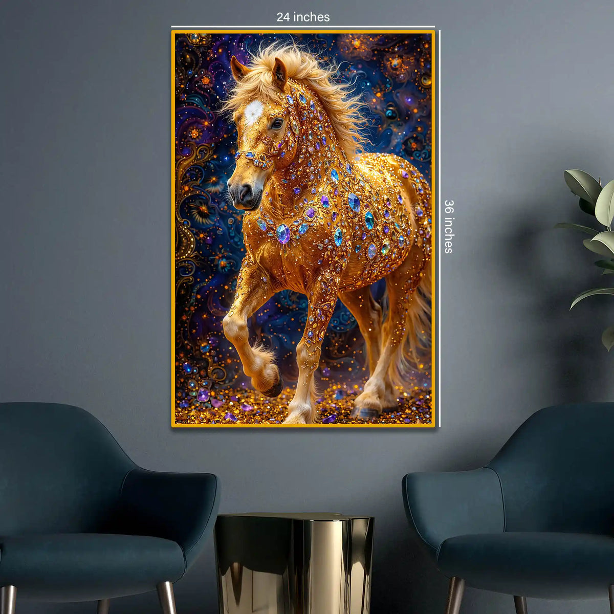 Majestic Golden Horse Floating Frame Crystal Wall Painting
