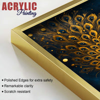 Majestic Golden Peacock Acrylic Floating Wall Painting Set of 2