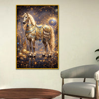 Majestic Horse with Golden Embellishments Floating Frame Crystal Wall Painting