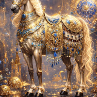 Majestic Horse with Golden Embellishments Floating Frame Crystal Wall Painting