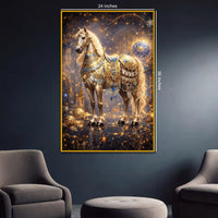 Majestic Horse with Golden Embellishments Floating Frame Crystal Wall Painting