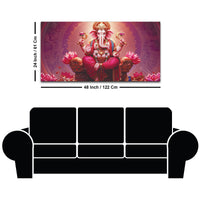 Majestic Lord Shri Ganesha Sitted on Lotus Throne Canvas Wall Painting Pink Themed – Spiritual Wall Art for Home Décor