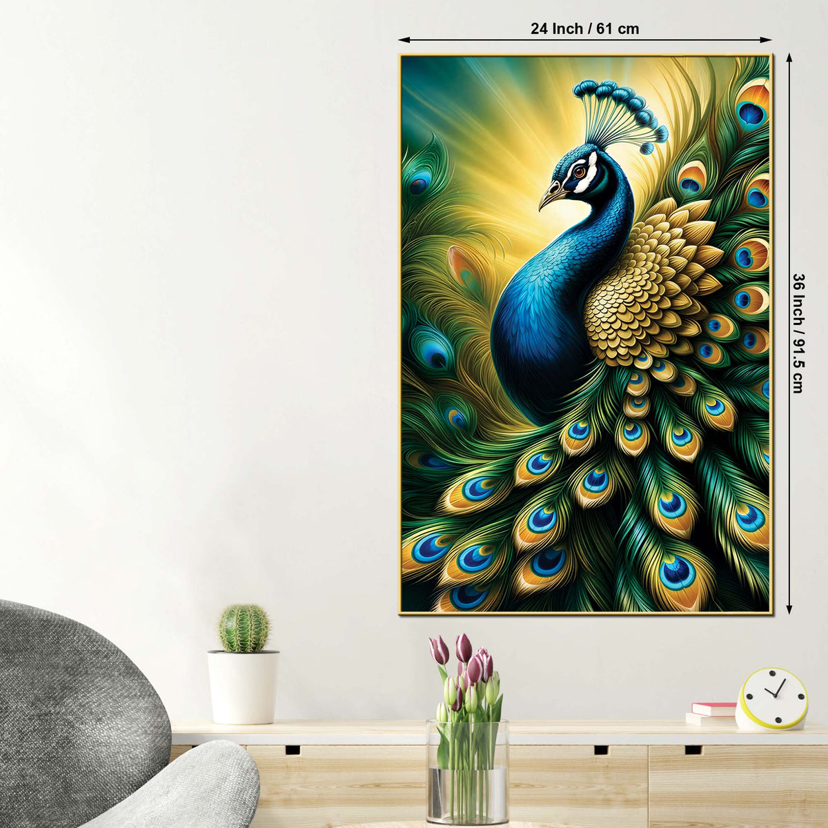 Majestic Peacock Canvas Painting | Modern Bird Wall Art