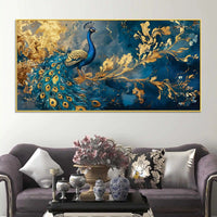 Majestic Peacock in Golden Bloom Canvas Wall Painting