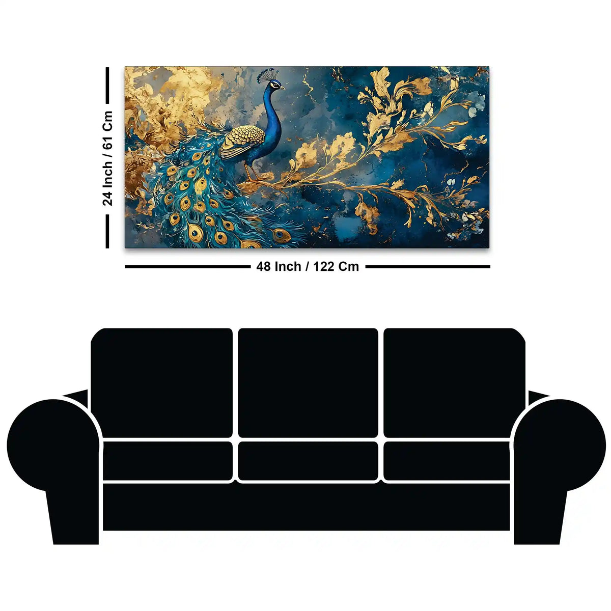 Majestic Peacock in Golden Bloom Canvas Wall Painting