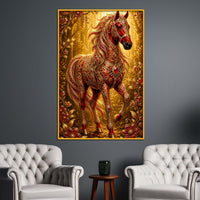 Majestic Red Horse Floating Frame Crystal Wall Painting
