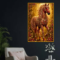 Majestic Red Horse Floating Frame Crystal Wall Painting