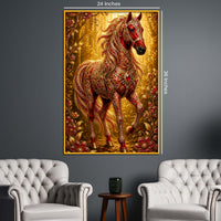 Majestic Red Horse Floating Frame Crystal Wall Painting