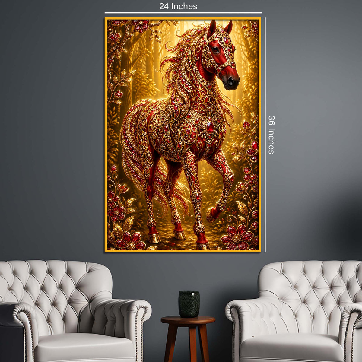 Majestic Red Horse Floating Frame Crystal Wall Painting