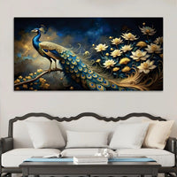 Majestic Royal Peacock in Lotus Garden Under Starlit Canvas Wall Painting
