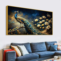 Majestic Royal Peacock in Lotus Garden Under Starlit Canvas Wall Painting