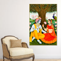 Majestic Shree Radha Krishna Garden Scene Canvas Wall Painting