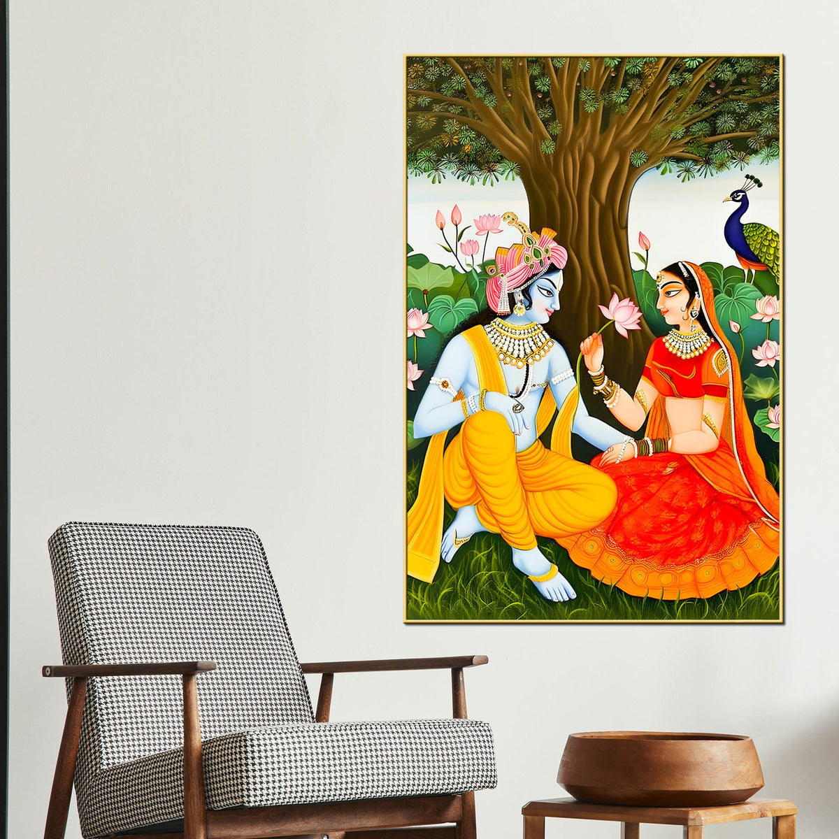 Majestic Shree Radha Krishna Garden Scene Canvas Wall Painting