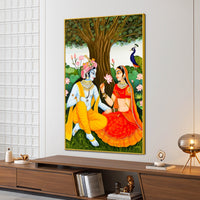Majestic Shree Radha Krishna Garden Scene Canvas Wall Painting
