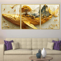 Majestic Whale and Mountain Scenic Floating Acrylic Painting Set of 3