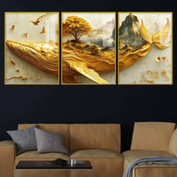 Majestic Whale and Mountain Scenic Floating Acrylic Painting Set of 3