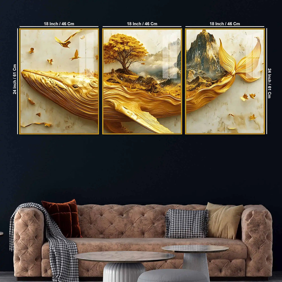 Majestic Whale and Mountain Scenic Floating Acrylic Painting Set of 3
