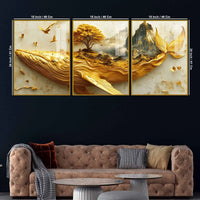 Majestic Whale and Mountain Scenic Floating Acrylic Painting Set of 3