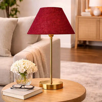 Maroon Solid Traditional Bedside Table Lamp with Golden Finish Base