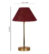 Maroon Solid Traditional Bedside Table Lamp with Golden Finish Base