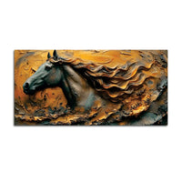 Masculine Royal Black Horse with Flowing Golden Mane Canvas Wall Painting