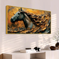 Masculine Royal Black Horse with Flowing Golden Mane Canvas Wall Painting
