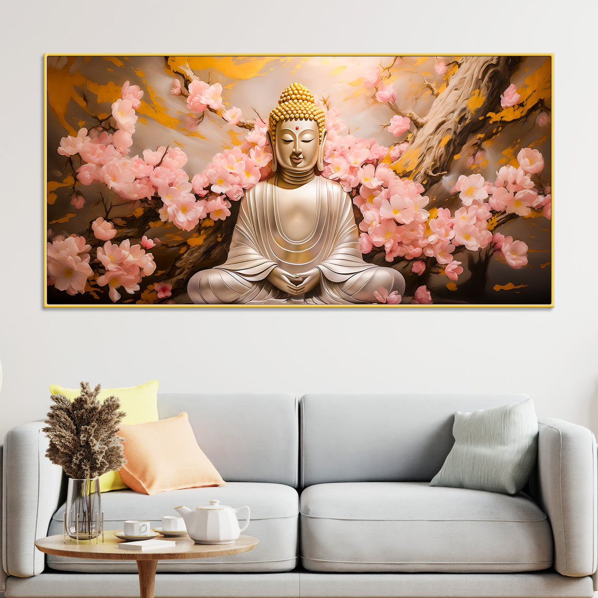 Meditating Buddha Floral Wall Painting for Home & Office Décor