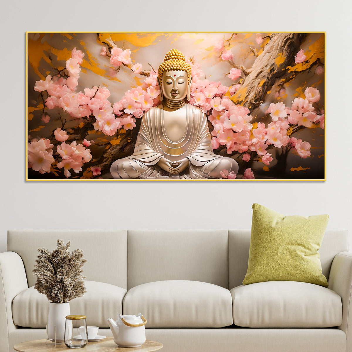 Meditating Buddha Floral Wall Painting for Home & Office Décor