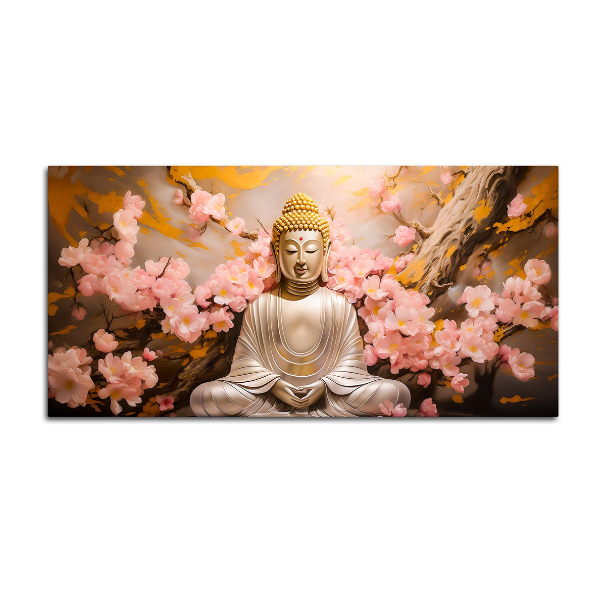 Meditating Buddha Floral Wall Painting for Home & Office Décor