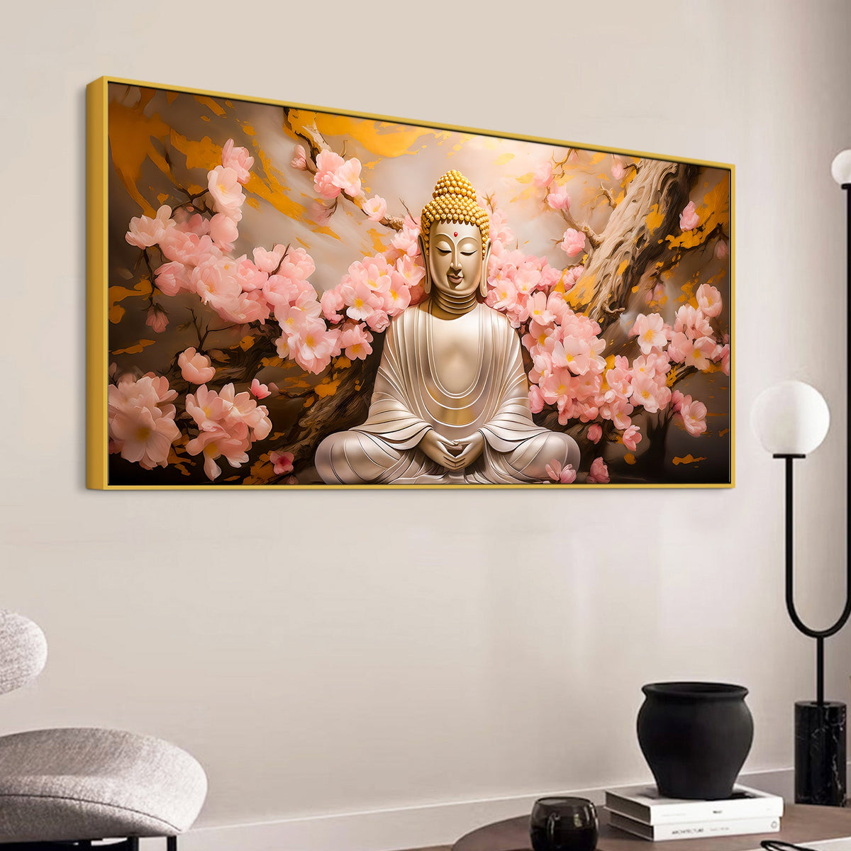 Meditating Buddha Floral Wall Painting for Home & Office Décor