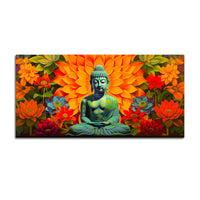 Meditating Buddha Wall Painting with Colorful Lotus Flowers