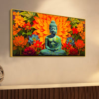 Meditating Buddha Wall Painting with Colorful Lotus Flowers