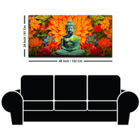Meditating Buddha Wall Painting with Colorful Lotus Flowers
