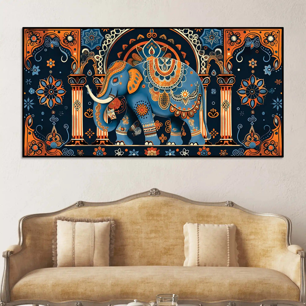 Mesmeric Elephant Mandala Art Traditional Indian Canvas Wall Painting