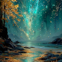 Mesmerizing Golden Moon Gleaming Ocean Landscape Floating Frame Crystal Wall Painting Set of 3