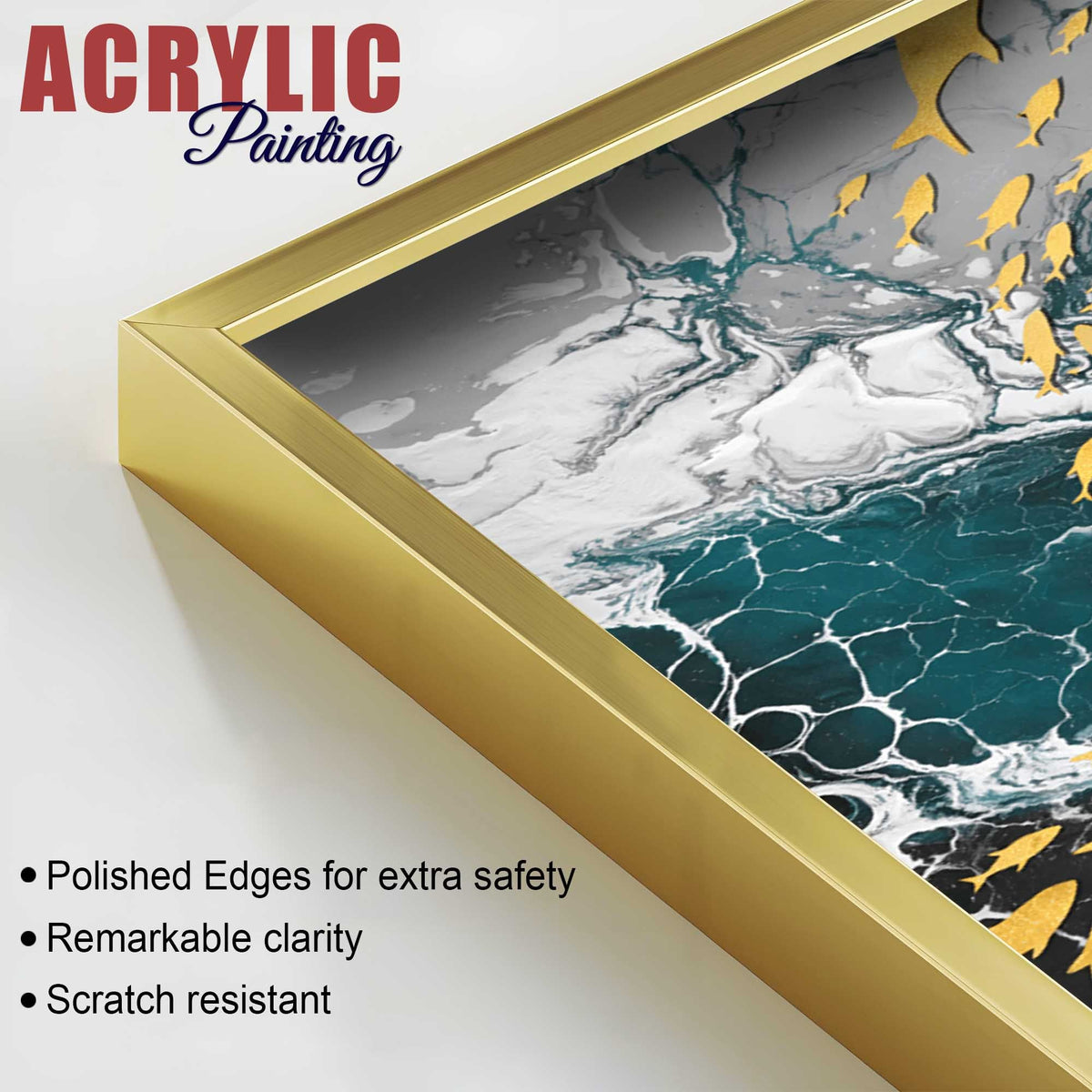 Mesmerizing Teal and Gold Ocean Abstract Acrylic Floating Wall Painting Set of 2