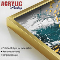 Mesmerizing Teal and Gold Ocean Abstract Acrylic Floating Wall Painting Set of 2