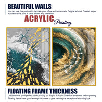 Mesmerizing Teal and Gold Ocean Abstract Acrylic Floating Wall Painting Set of 2