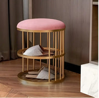 Metal Frame Shoe Bench Rack with Pink Padded Seat