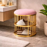 Metal Frame Shoe Bench Rack with Pink Padded Seat