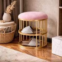 Metal Frame Shoe Bench Rack with Pink Padded Seat